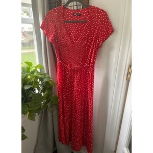 Red polka dot Zara midi dress.
